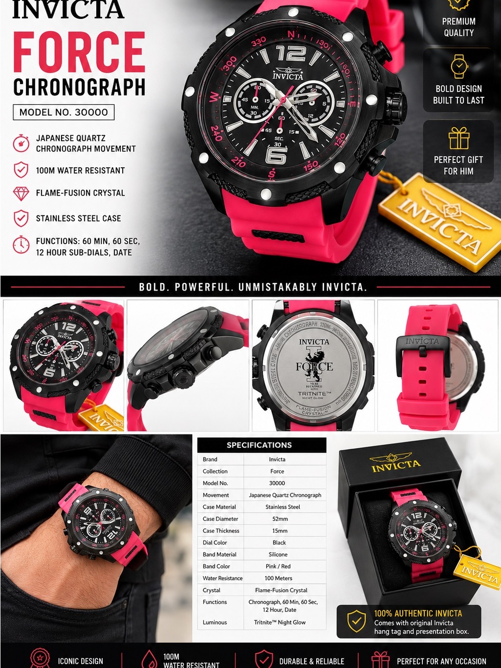 Invicta Force Chronograph Men’s Watch - Pink and Black
